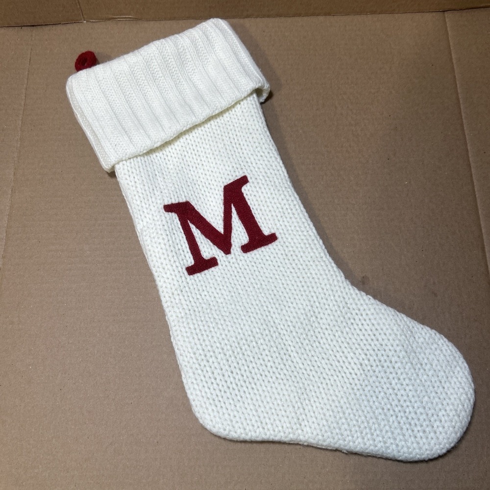 Wondershop Target Christmas Stocking Initial Monogram Letter M White Knit 18"